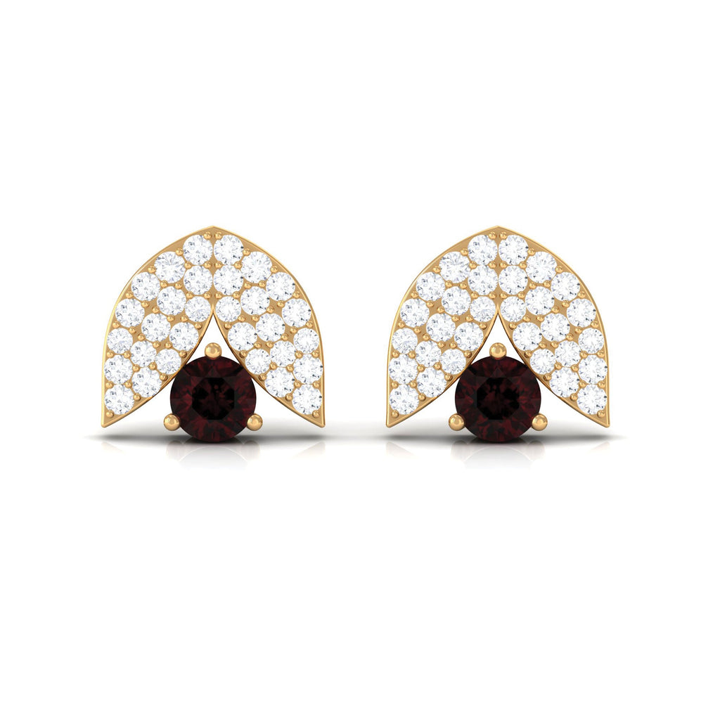 Minimalist Garnet and Diamond Designer Stud Earrings