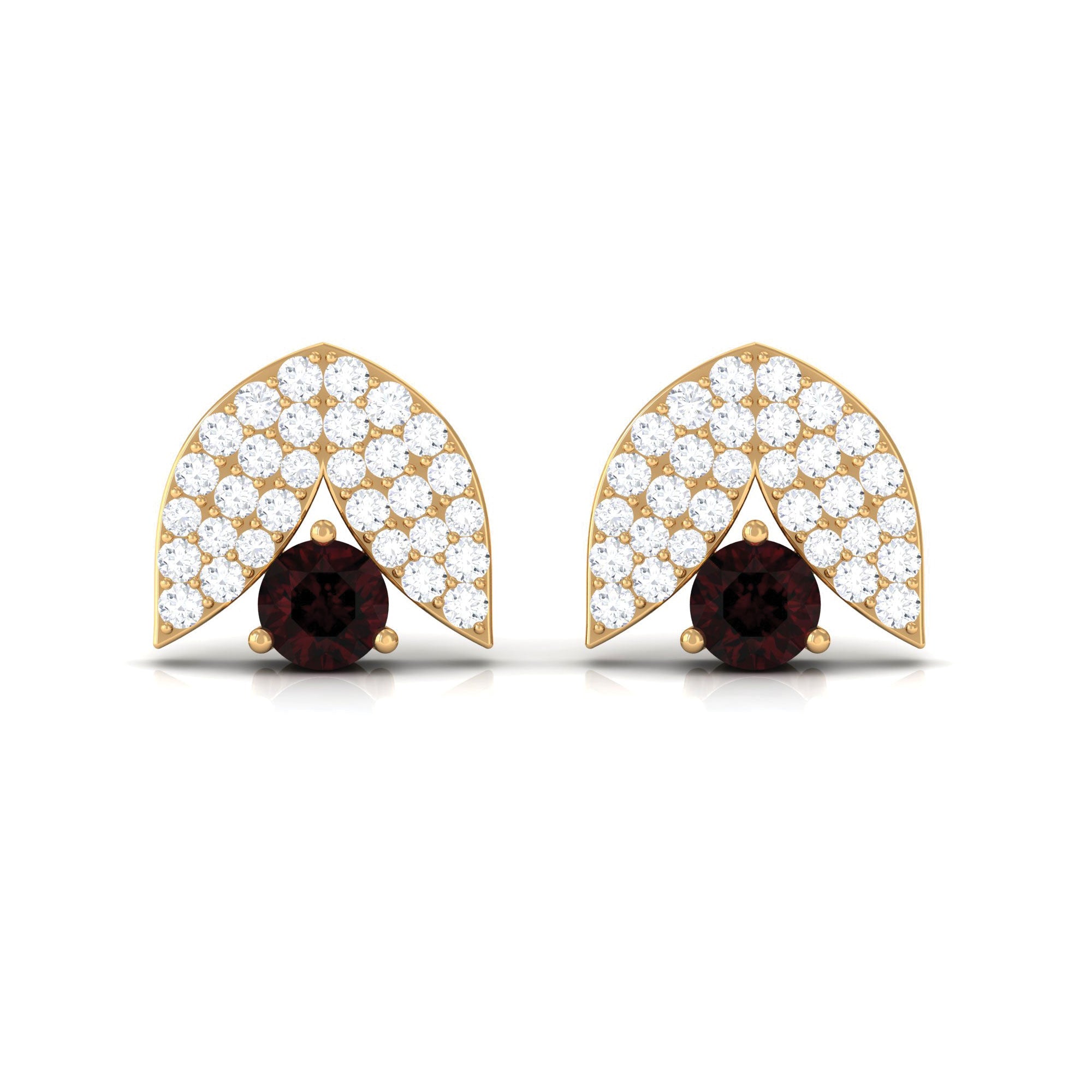 Minimalist Garnet and Diamond Designer Stud Earrings