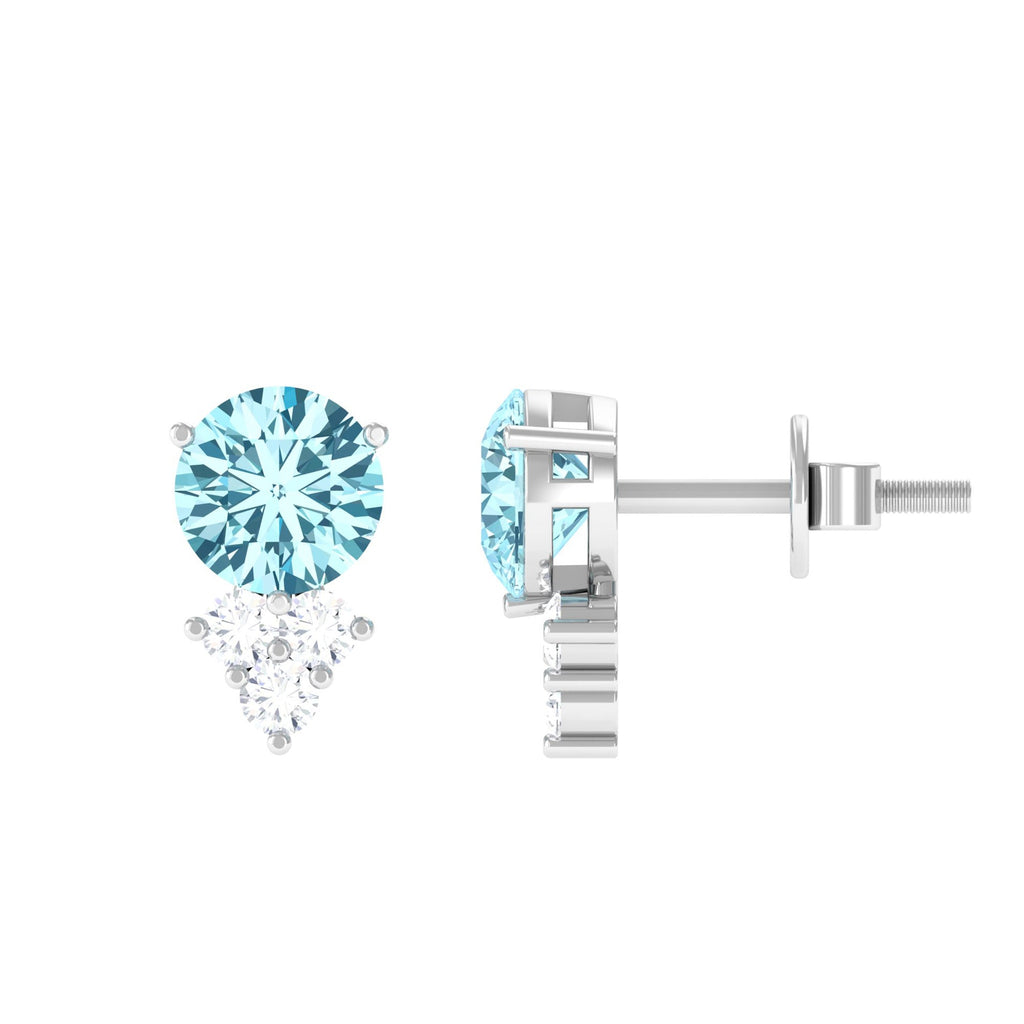 1.6 Carat Natural Aquamarine Stud Earrings with Diamond Trio