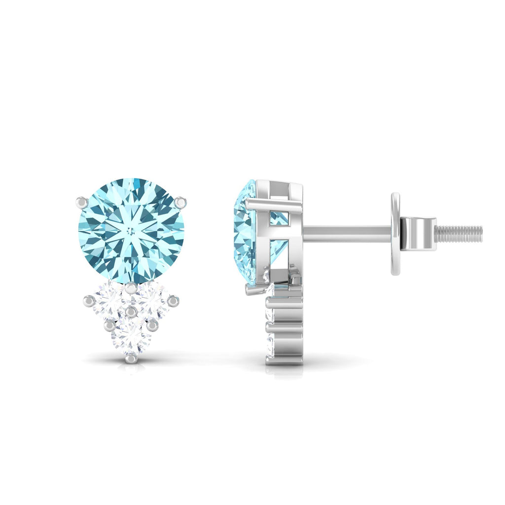 1.6 Carat Natural Aquamarine Stud Earrings with Diamond Trio