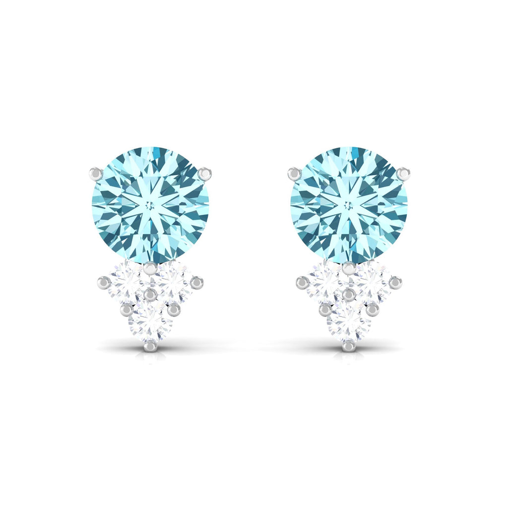 1.6 Carat Natural Aquamarine Stud Earrings with Diamond Trio