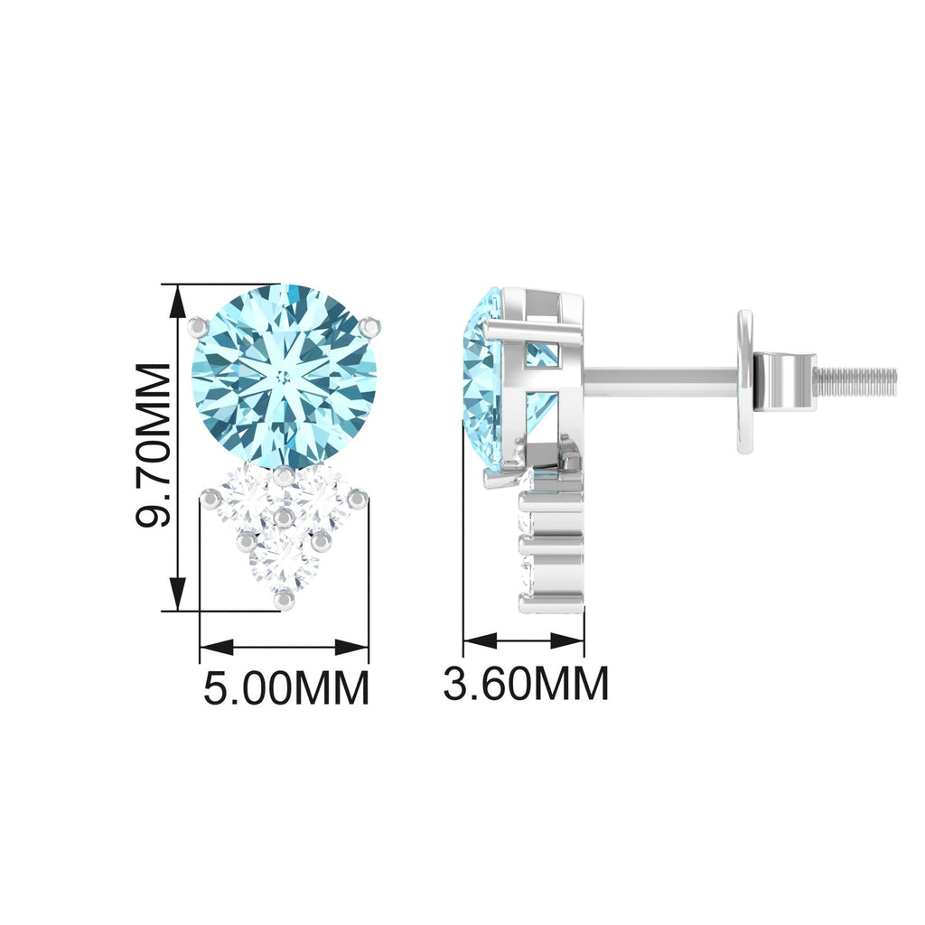 1.6 Carat Natural Aquamarine Stud Earrings with Diamond Trio