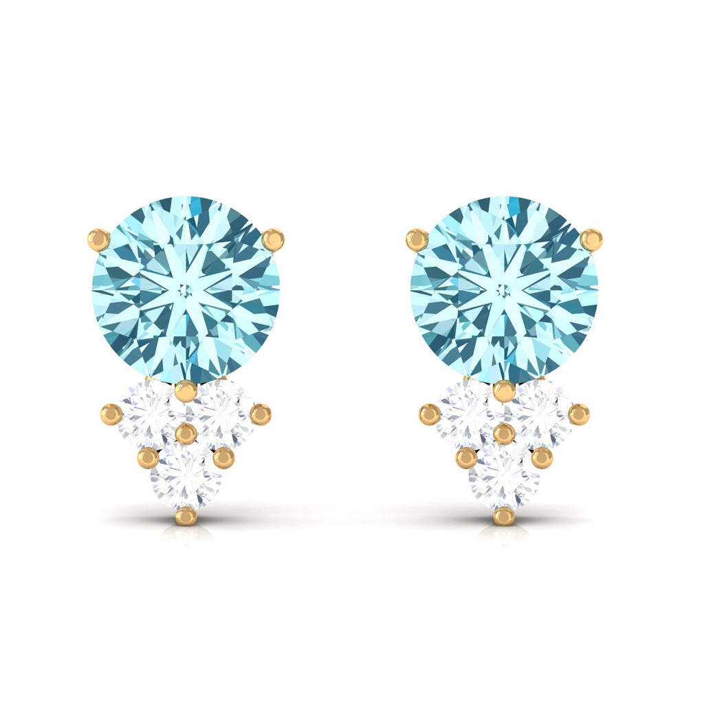 1.6 Carat Natural Aquamarine Stud Earrings with Diamond Trio
