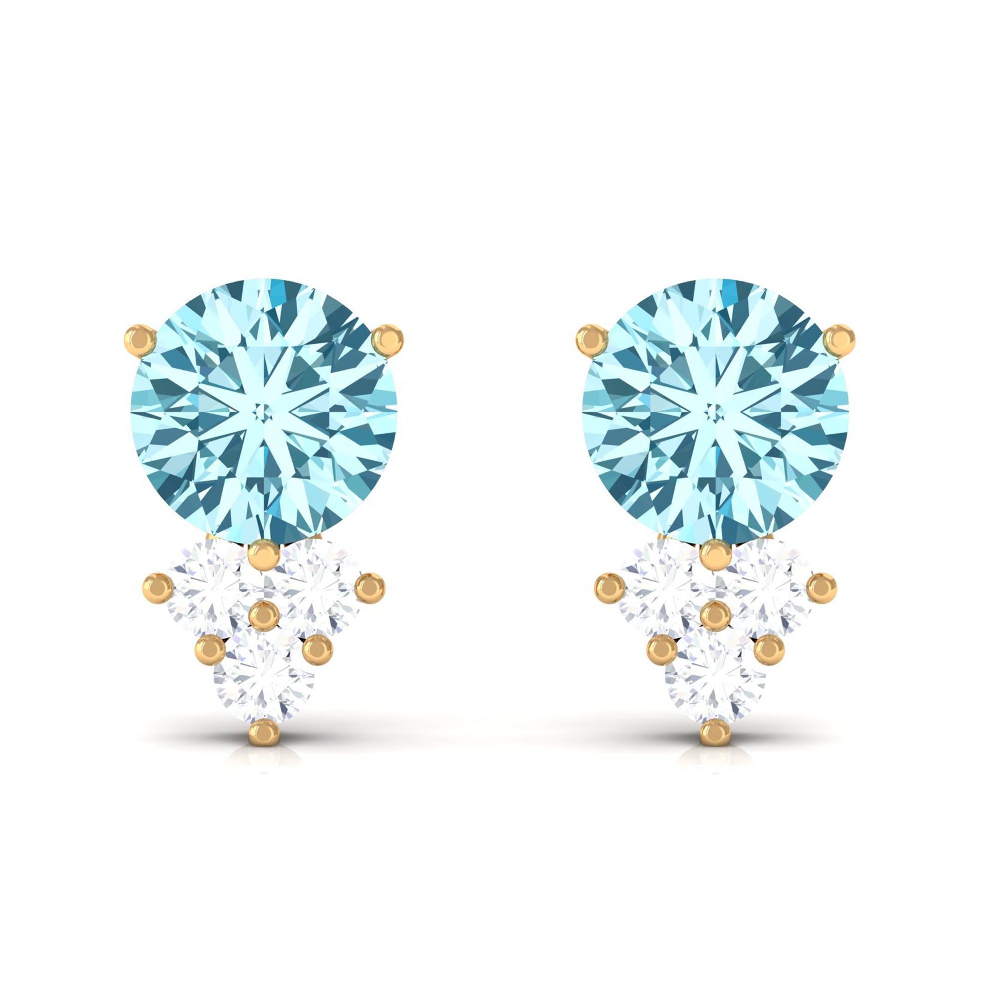 1.6 Carat Natural Aquamarine Stud Earrings with Diamond Trio