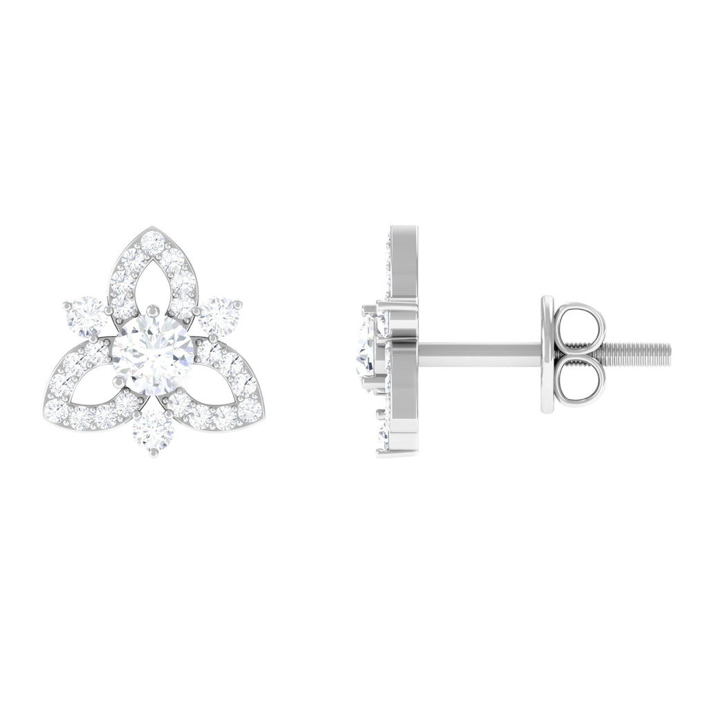 Genuine Diamond Floral Stud Earrings for Women