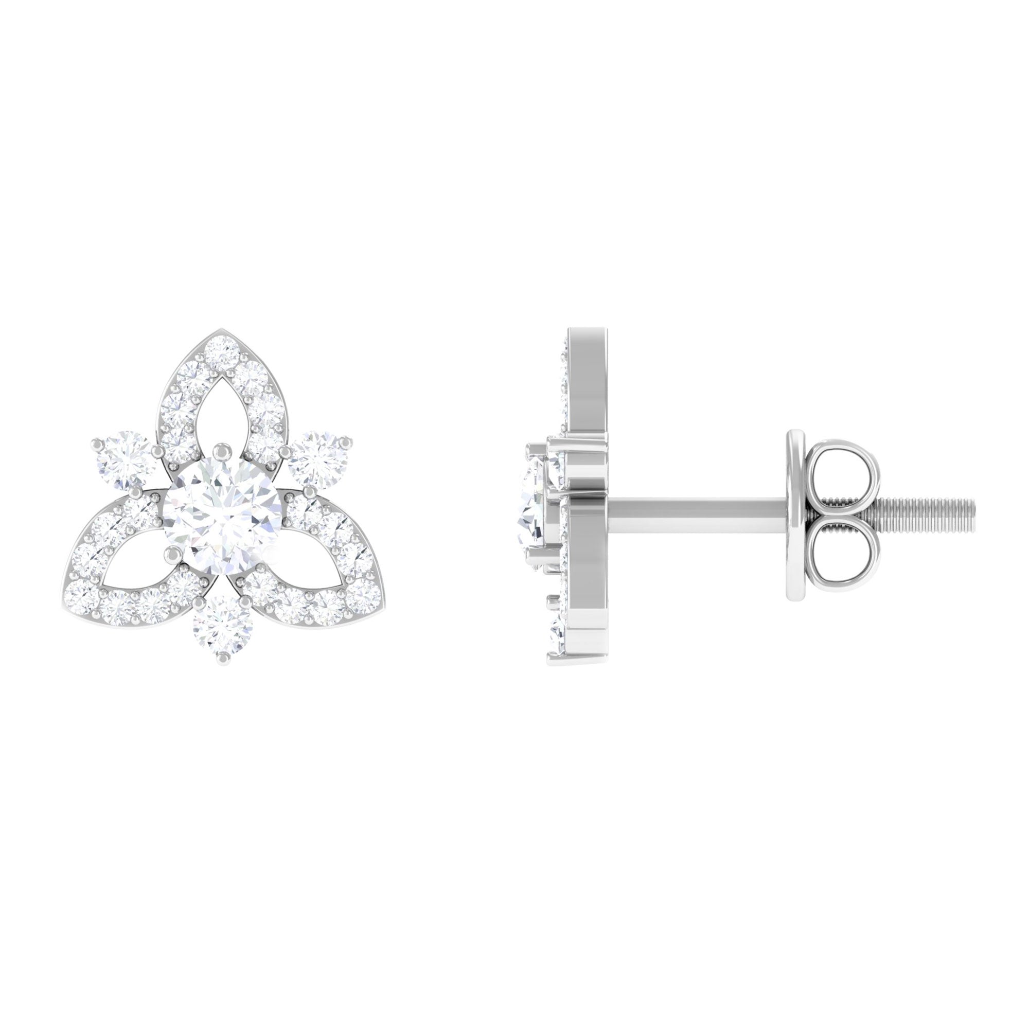Genuine Diamond Floral Stud Earrings for Women