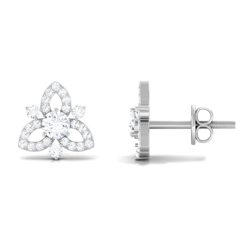 Genuine Diamond Floral Stud Earrings for Women