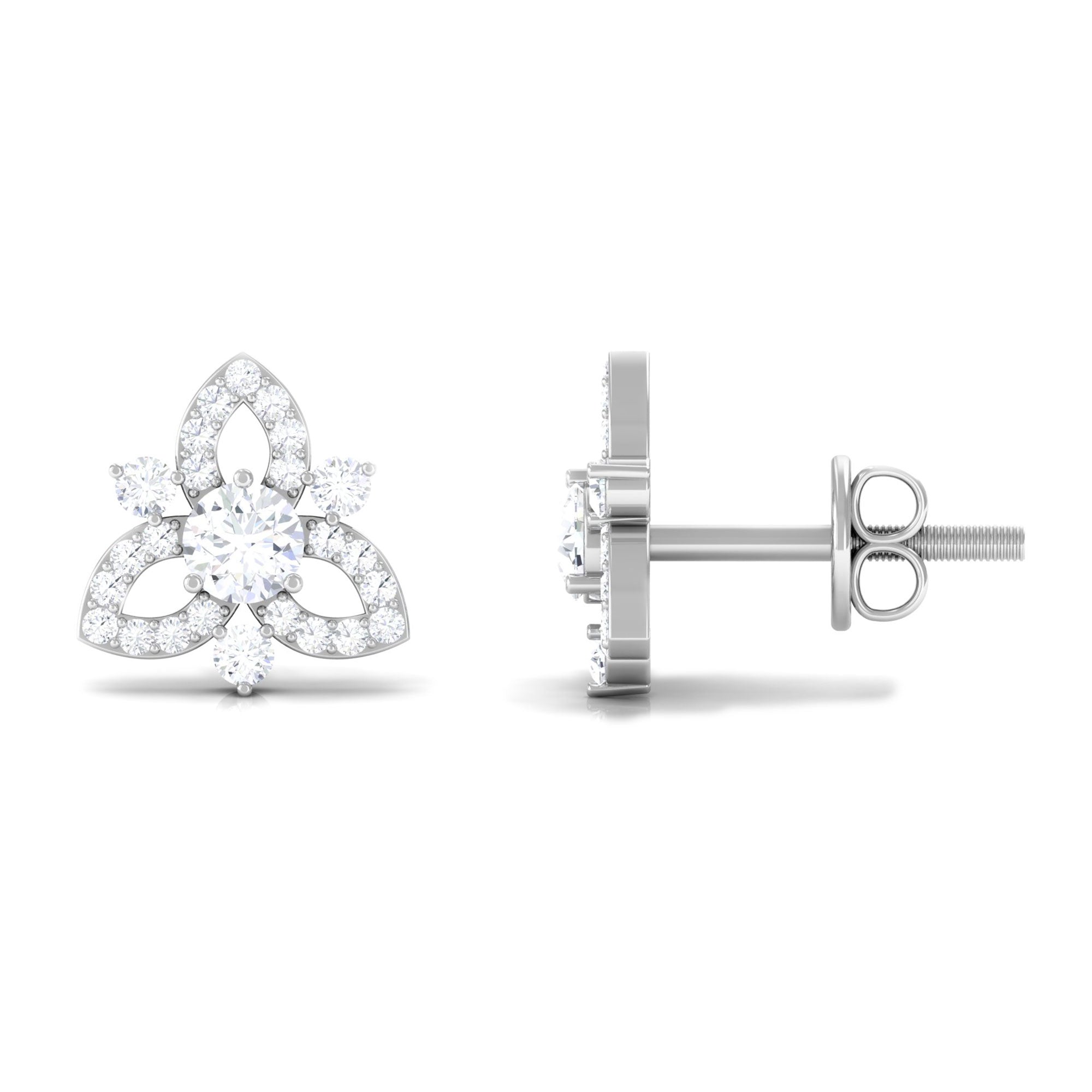 Genuine Diamond Floral Stud Earrings for Women
