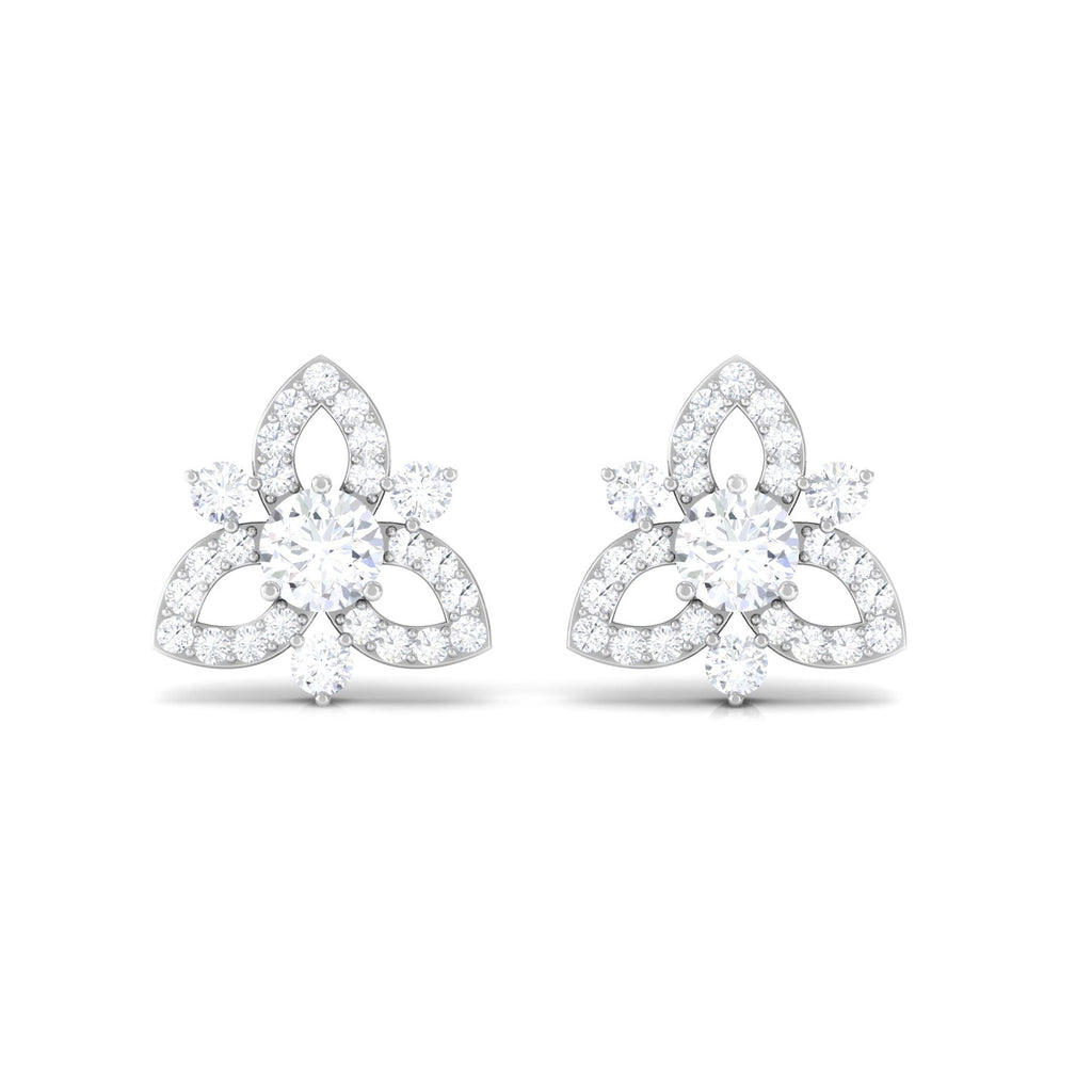 Genuine Diamond Floral Stud Earrings for Women