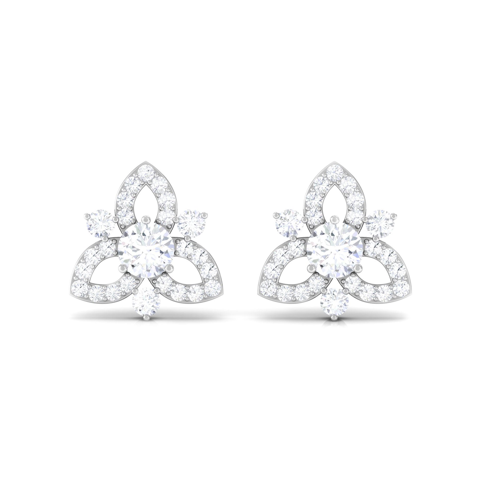 Genuine Diamond Floral Stud Earrings for Women