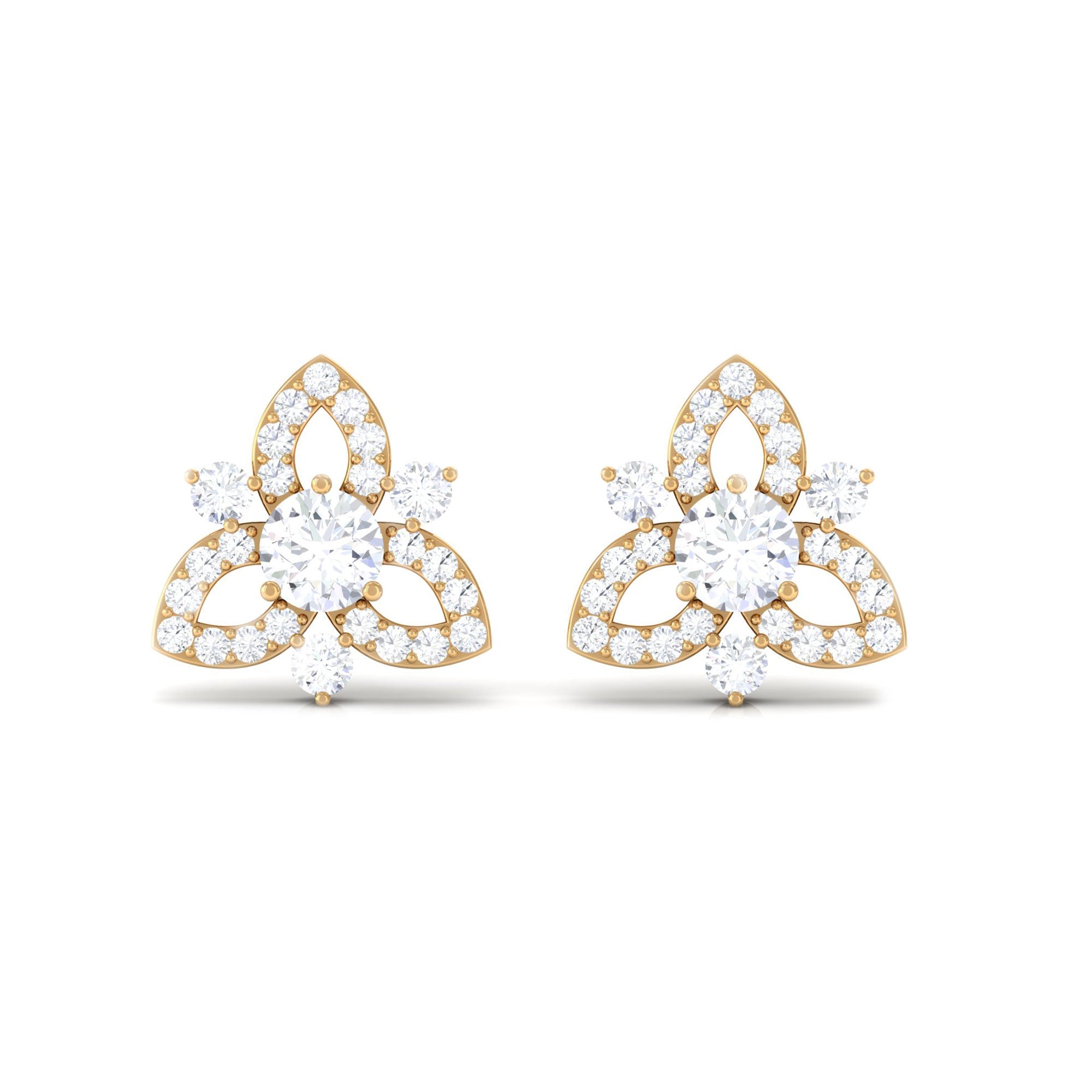 Genuine Diamond Floral Stud Earrings for Women