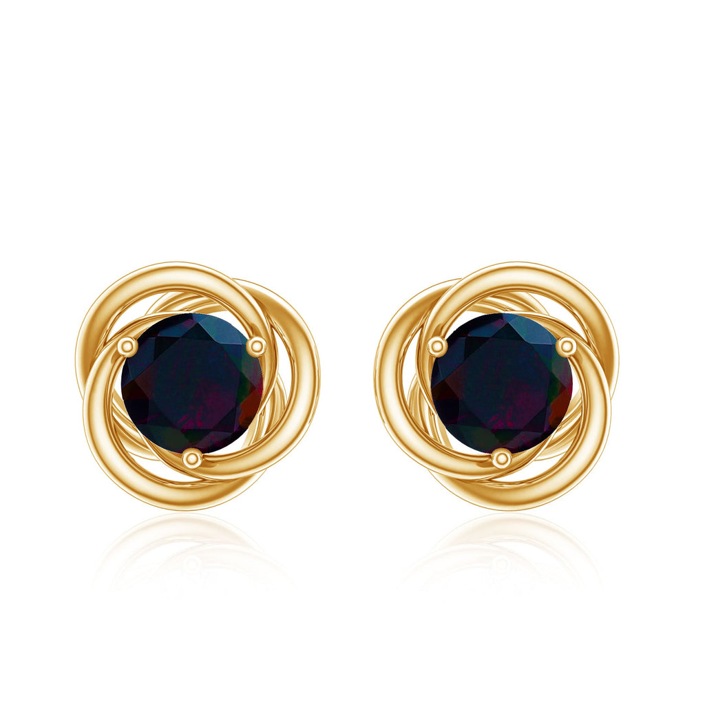 Natural Black Opal Solitaire Swirl Stud Earrings