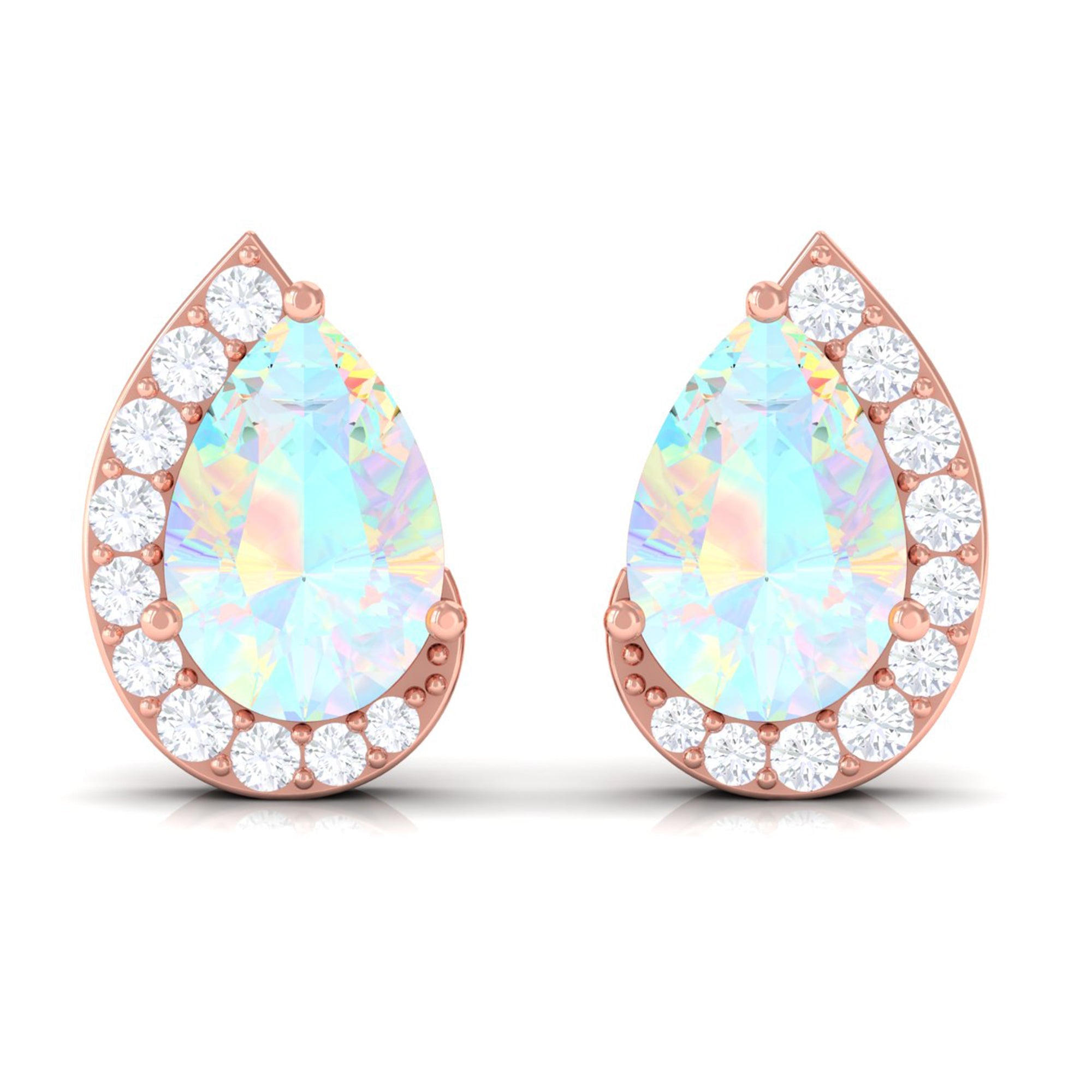 1.4 CT Ethiopian Opal Teardrop Stud Earrings with Diamond