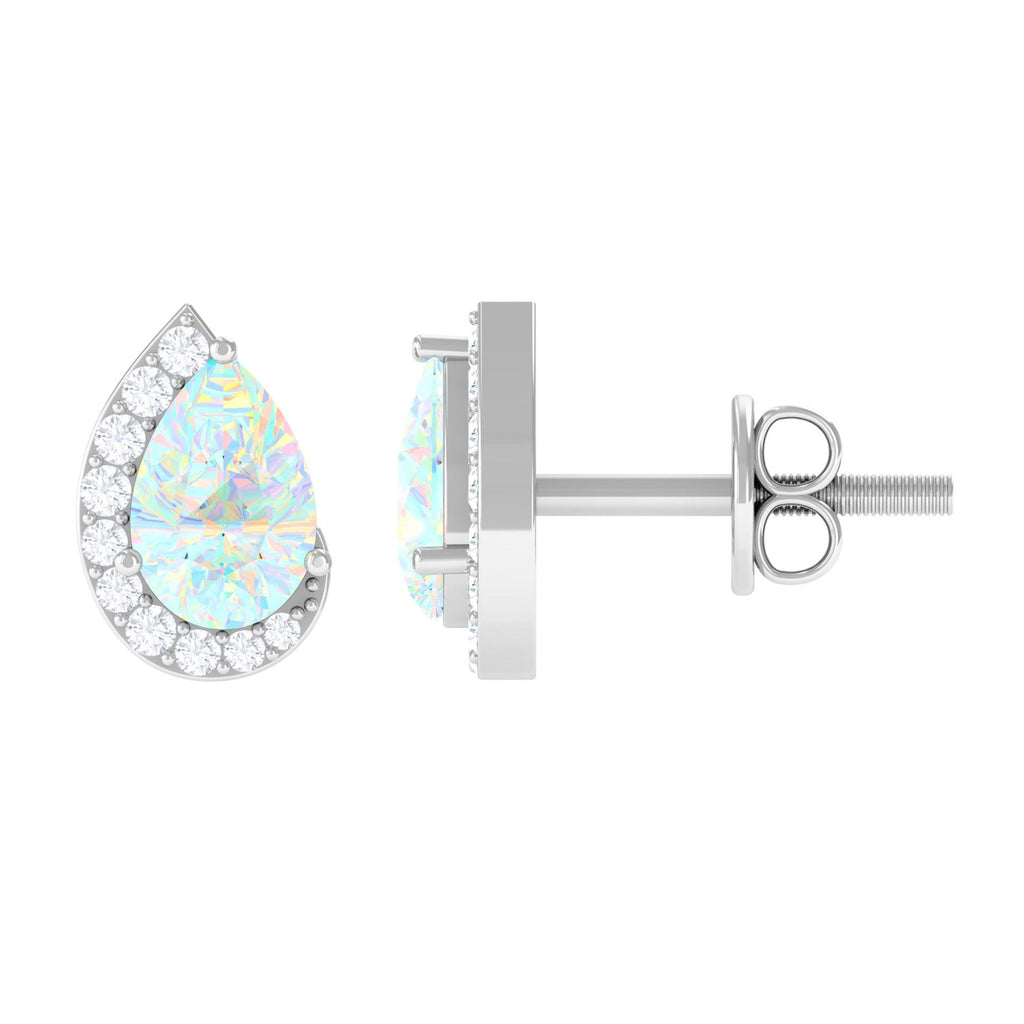 1.4 CT Ethiopian Opal Teardrop Stud Earrings with Diamond