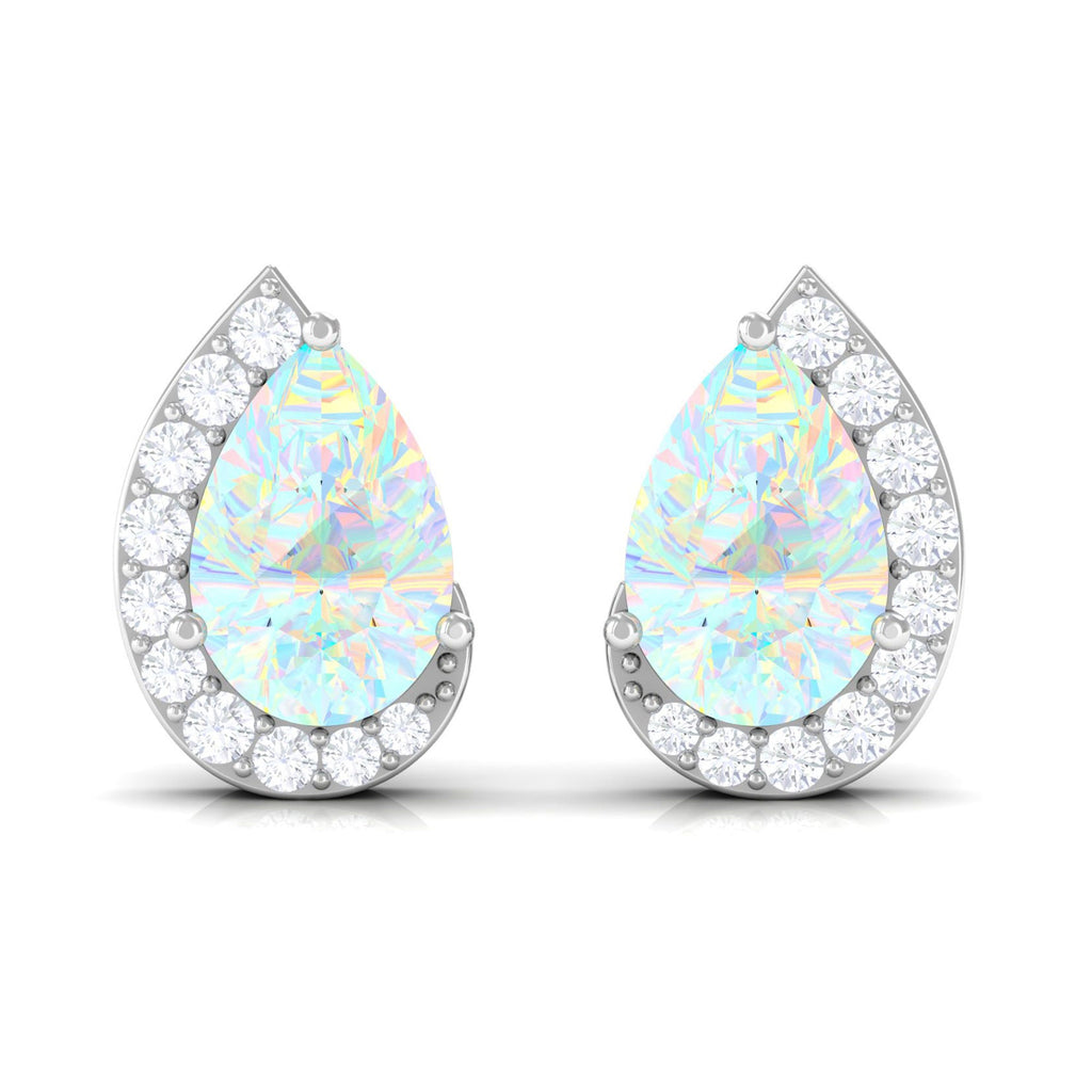 1.4 CT Ethiopian Opal Teardrop Stud Earrings with Diamond
