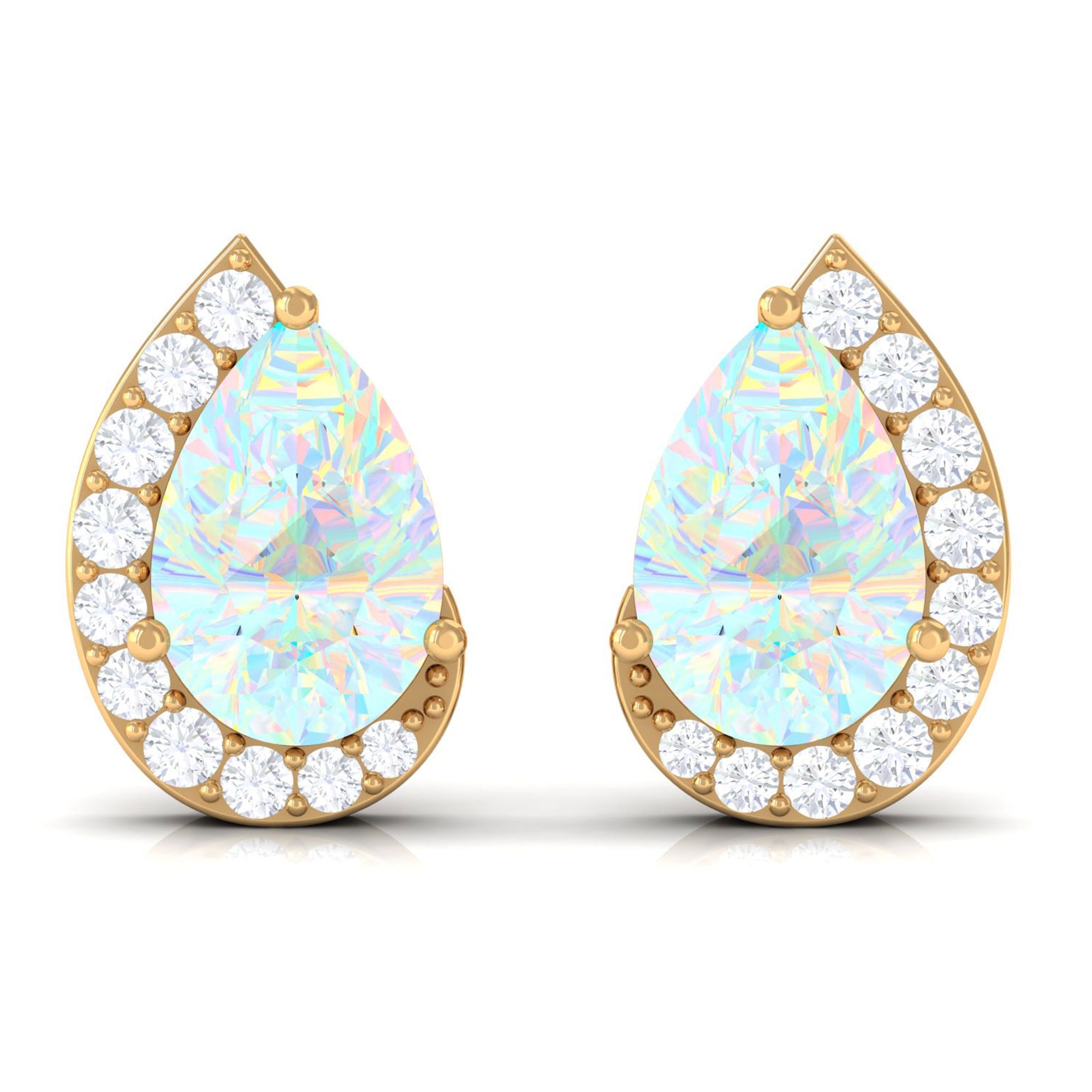 1.4 CT Ethiopian Opal Teardrop Stud Earrings with Diamond