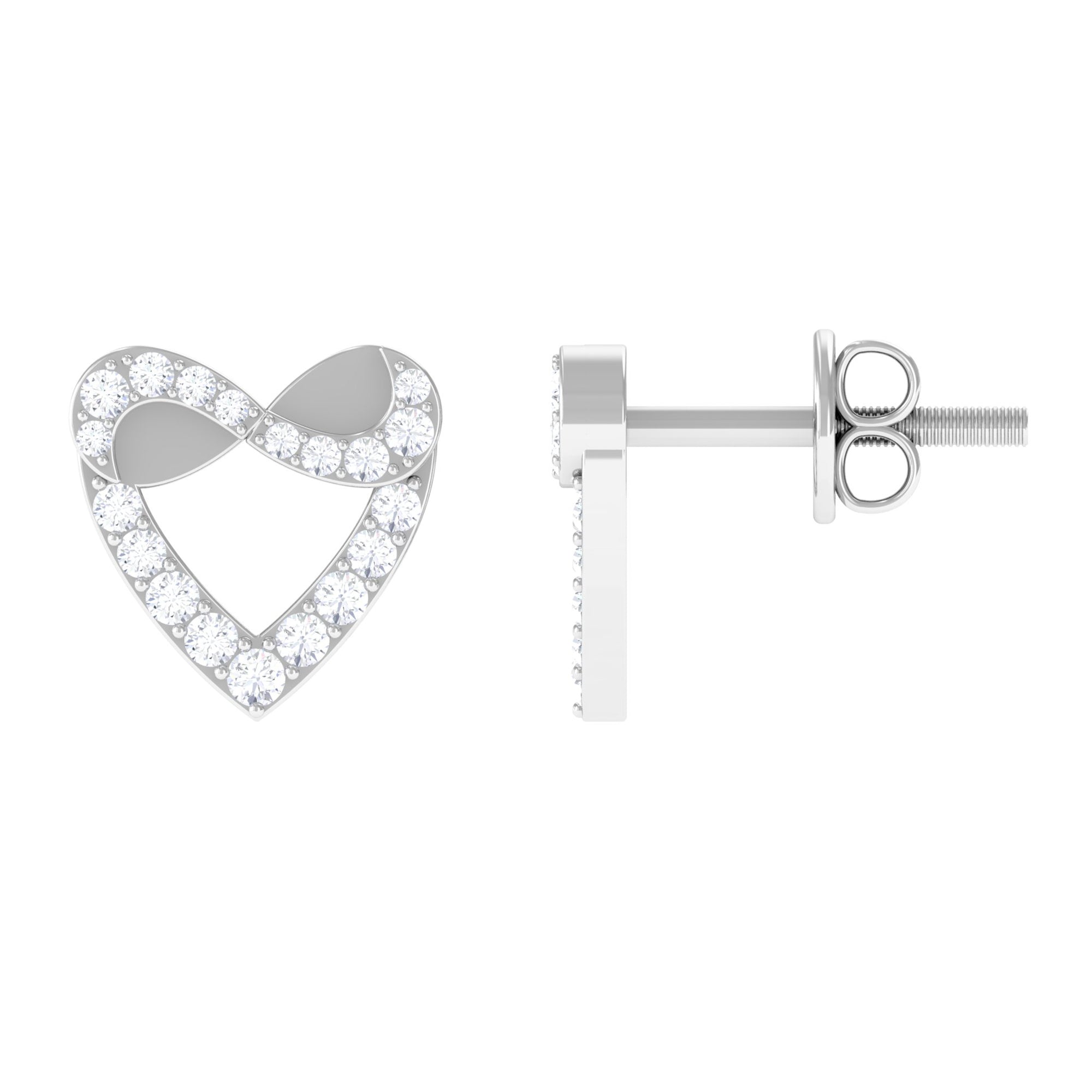 Round Diamond Infinity Heart Stud Earrings