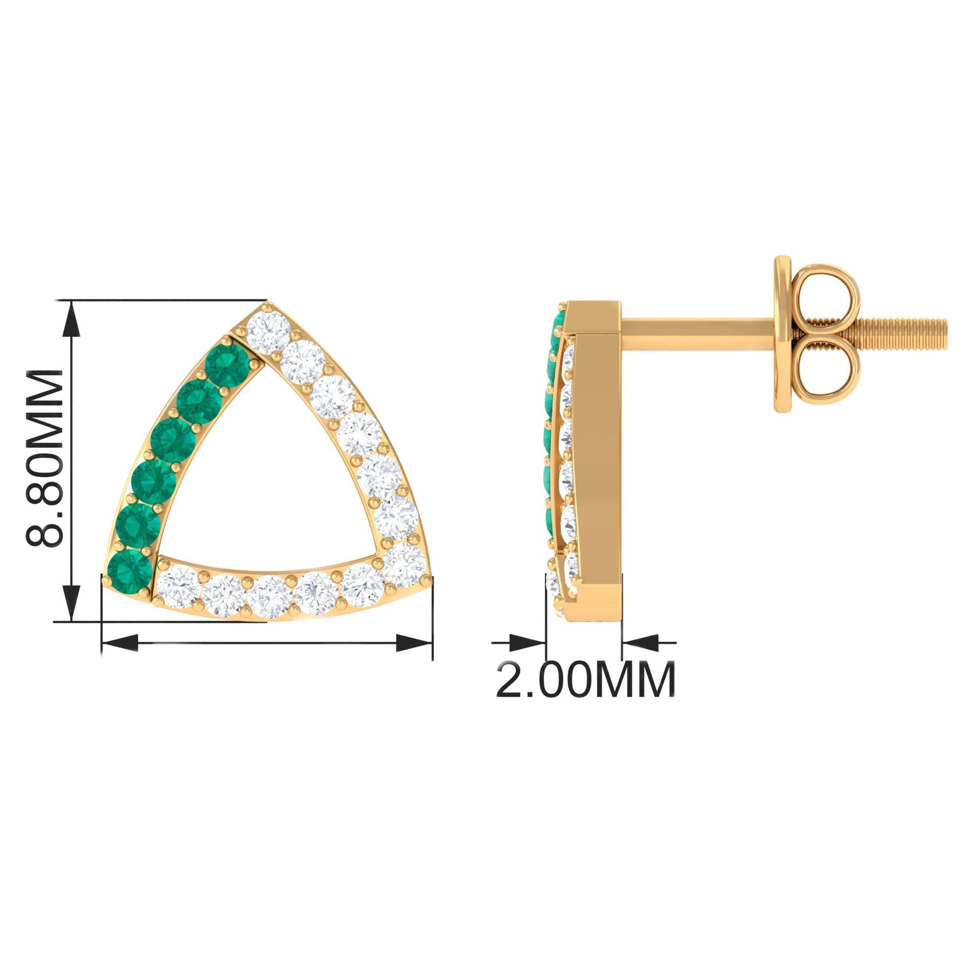 Emerald and Diamond Open Triangle Stud Earrings
