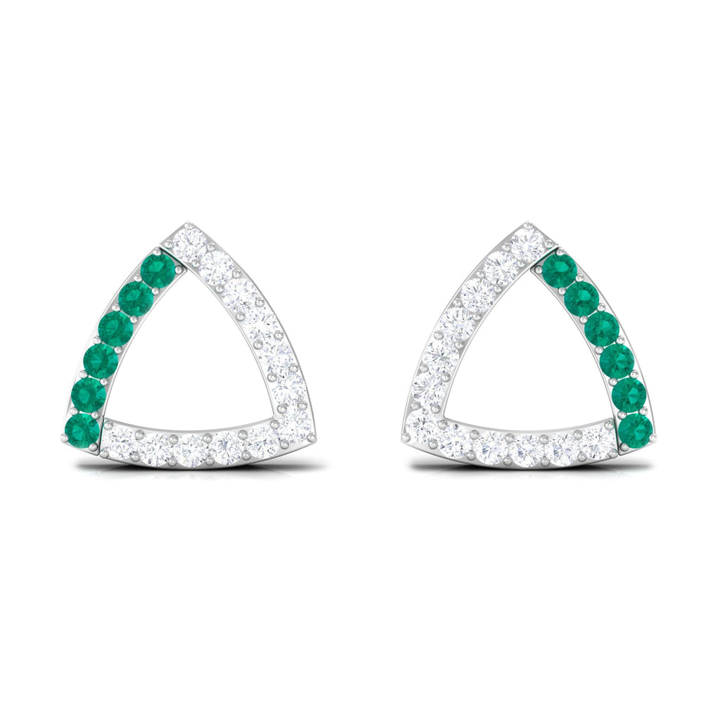 Emerald and Diamond Open Triangle Stud Earrings