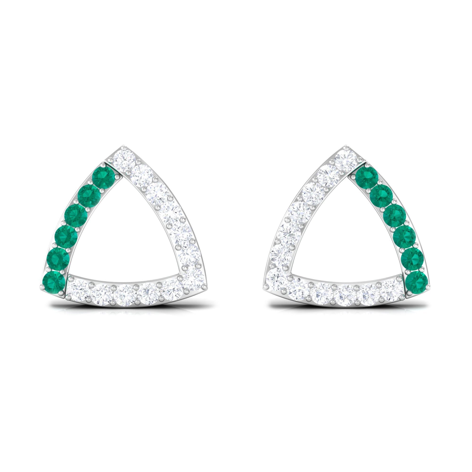 Emerald and Diamond Open Triangle Stud Earrings