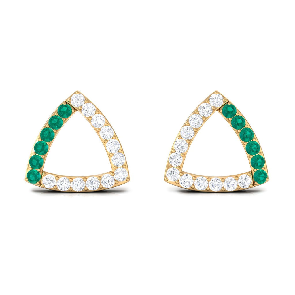 Emerald and Diamond Open Triangle Stud Earrings