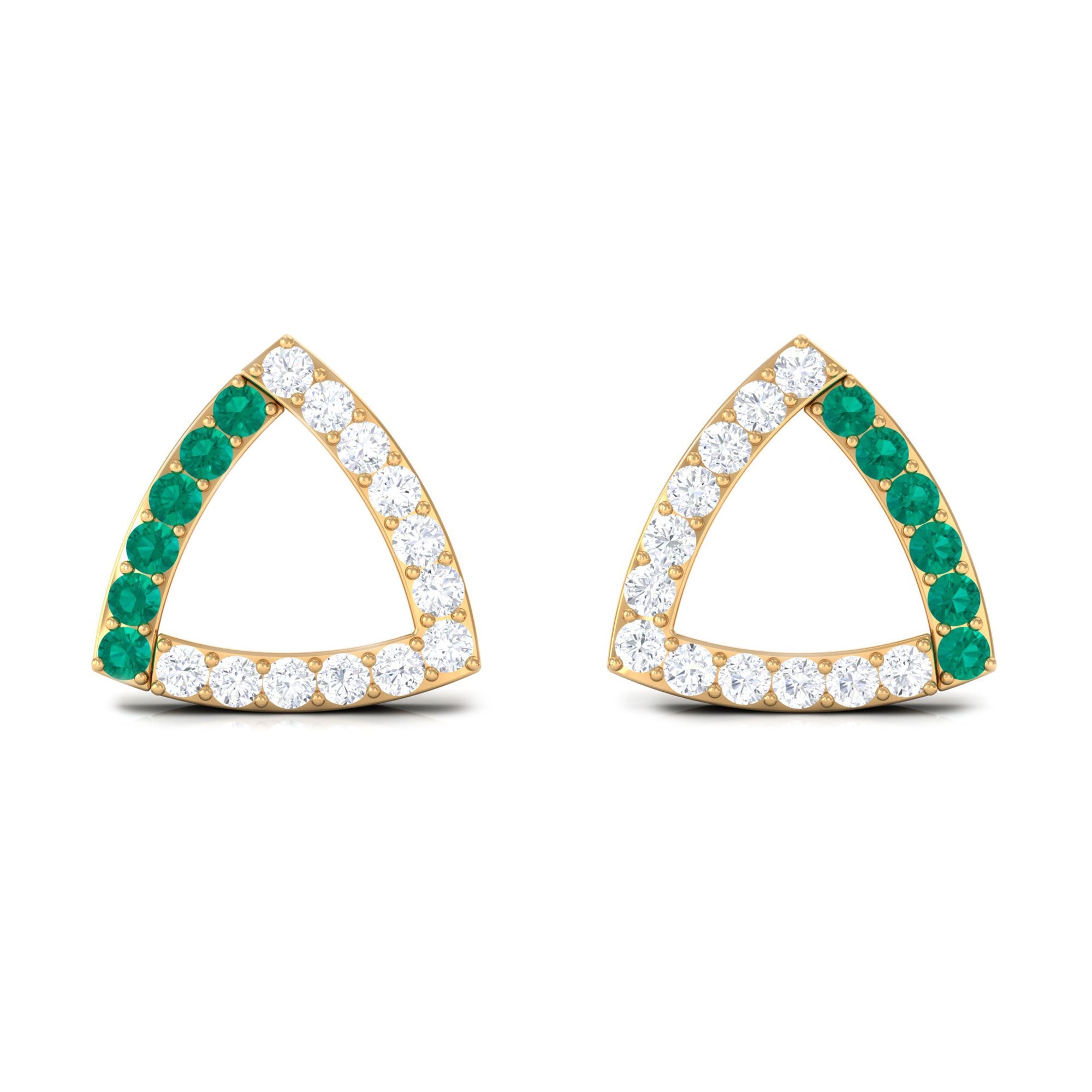 Emerald and Diamond Open Triangle Stud Earrings