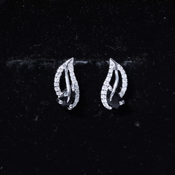 Genuine Pear Shape Black Onyx leaf Stud Earrings With Certificate