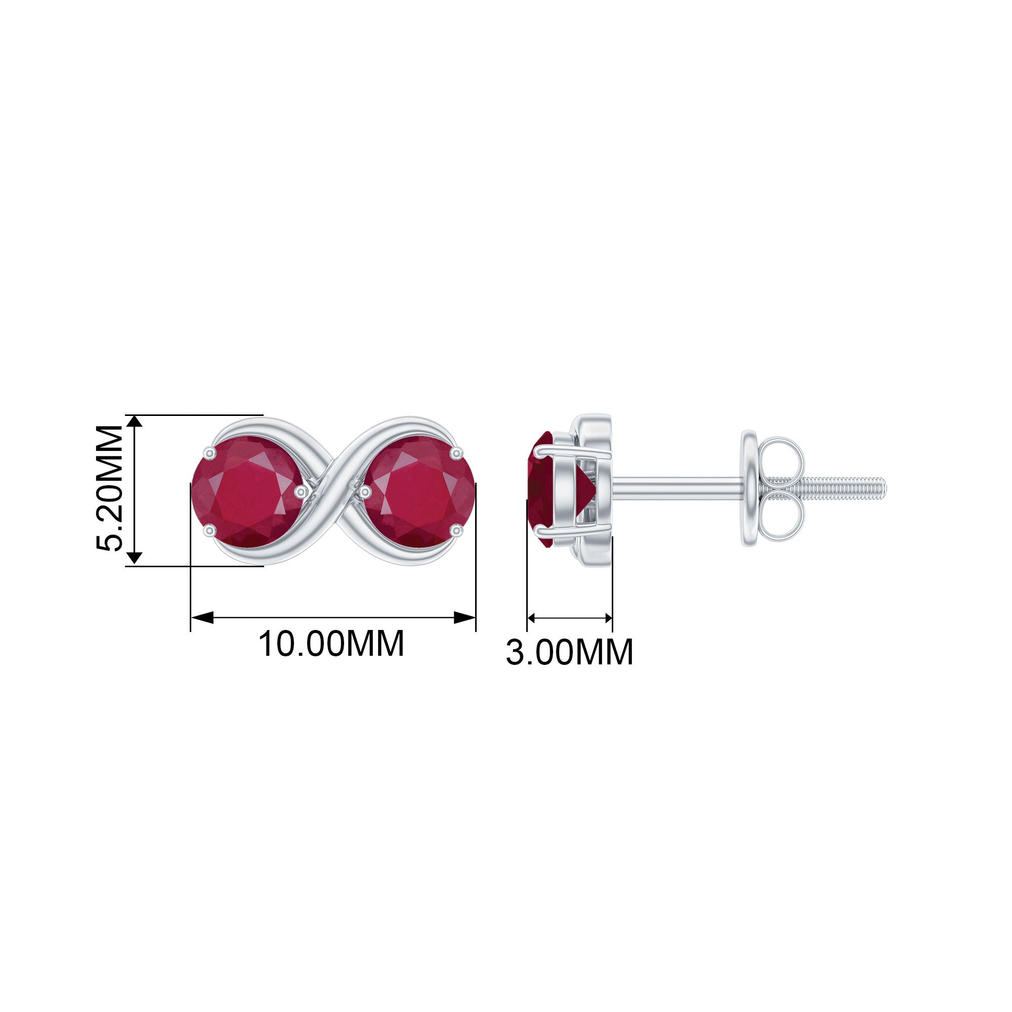 Genuine Ruby Two Stone Infinity Stud Earrings