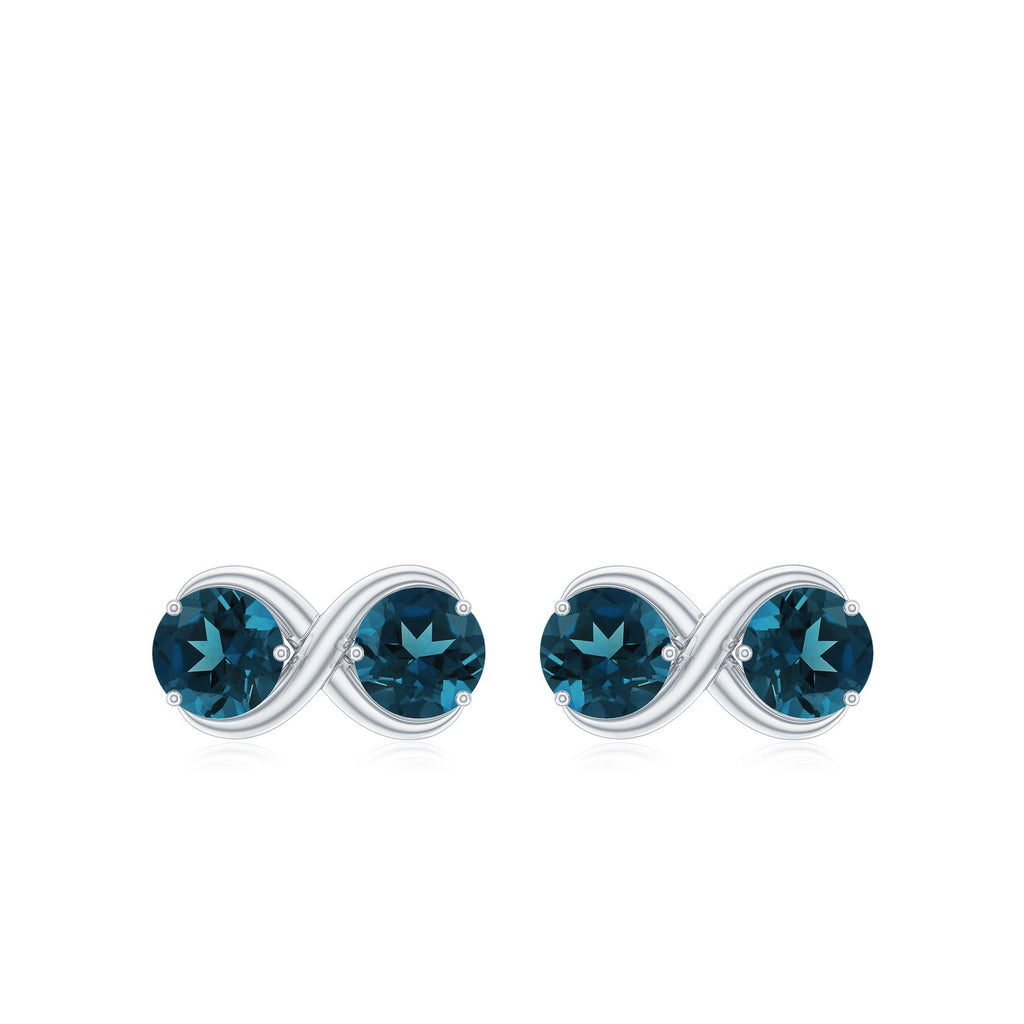 2.4 Carat Simple London Blue Topaz Two Stone Infinity Stud Earrings