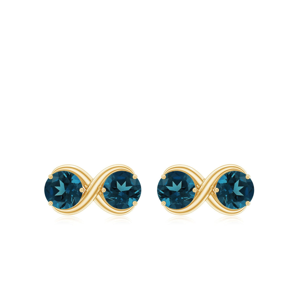 2.4 Carat Simple London Blue Topaz Two Stone Infinity Stud Earrings