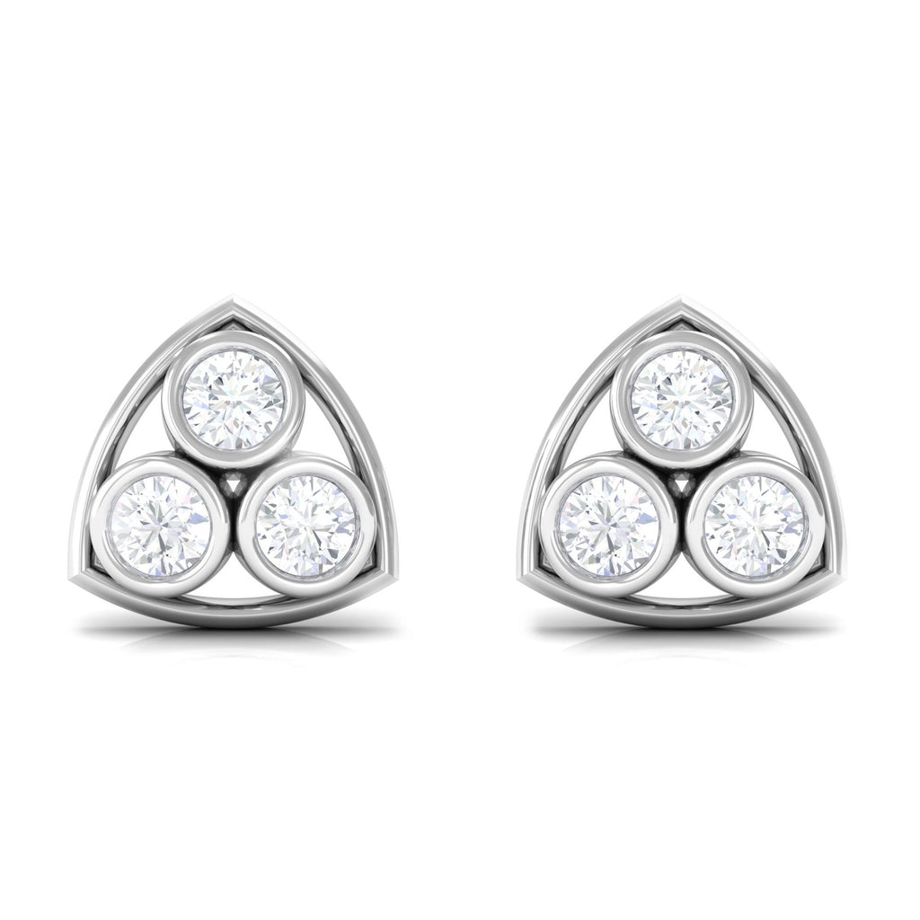 Bezel Set Round Diamond Three Stone Stud Earrings