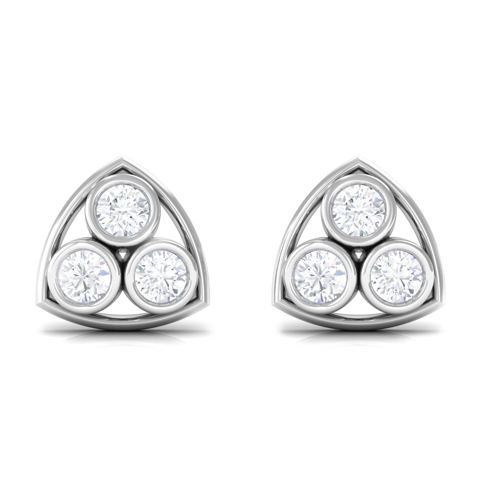 Bezel Set Round Diamond Three Stone Stud Earrings