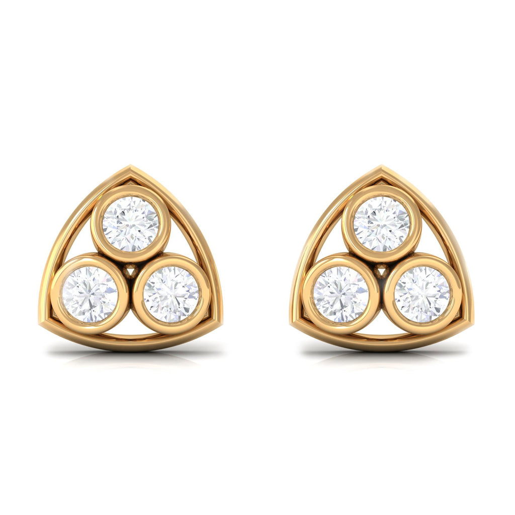 Bezel Set Round Diamond Three Stone Stud Earrings