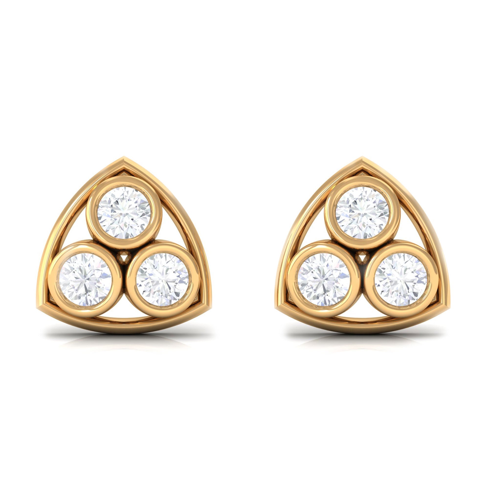 Bezel Set Round Diamond Three Stone Stud Earrings