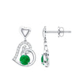 0.9 Carat Round Emerald and Diamond Heart Drop Earrings