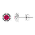 0.5 Carat Solitaire Ruby Stud Earrings in Beaded Bezel Setting