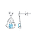 Natural Aquamarine Heart Drop Earrings with Diamond