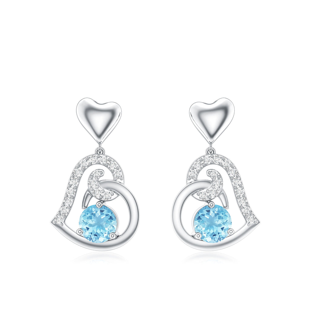 Natural Aquamarine Heart Drop Earrings with Diamond