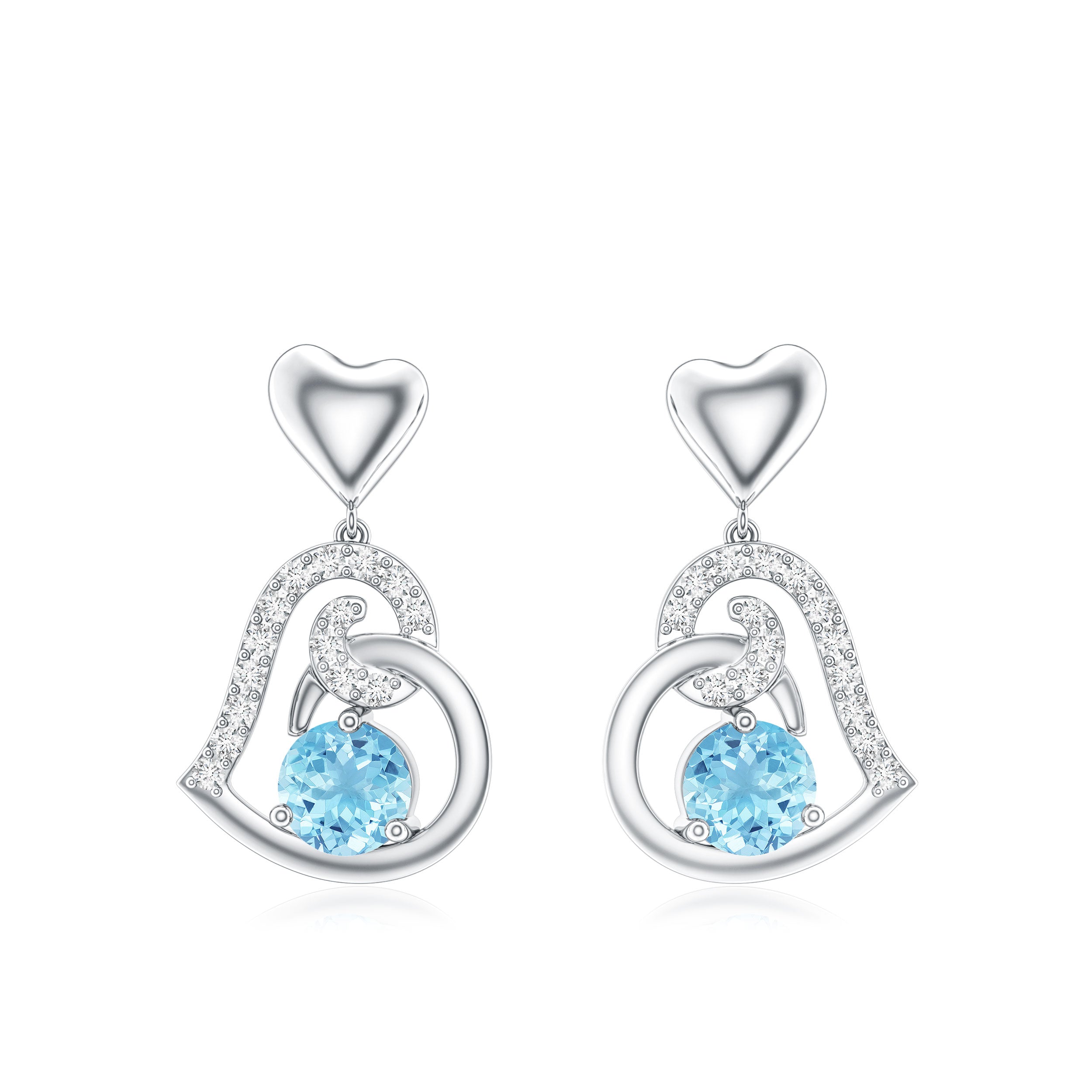 Natural Aquamarine Heart Drop Earrings with Diamond