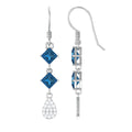 Princess Cut London Blue Topaz Dangle Earrings With Diamond