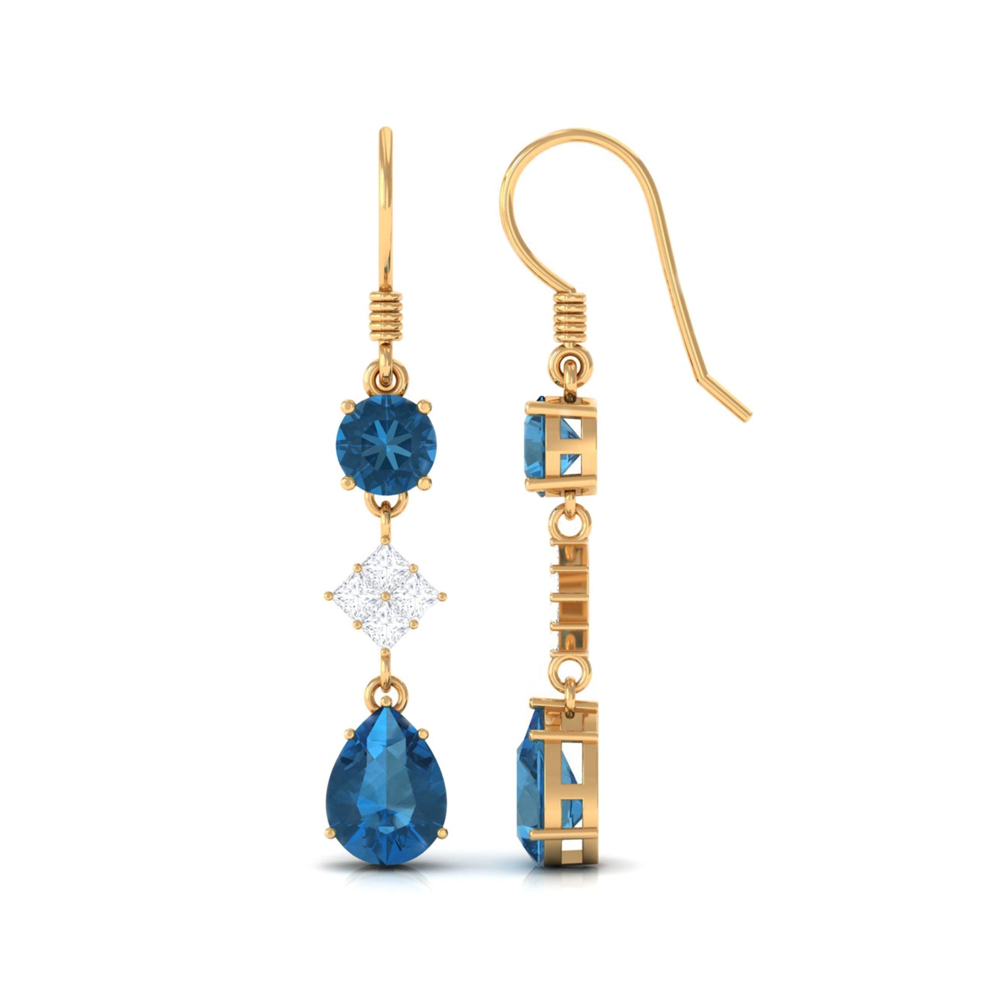 2.3 CT London Blue Topaz and Diamond Dangle Drop Earrings