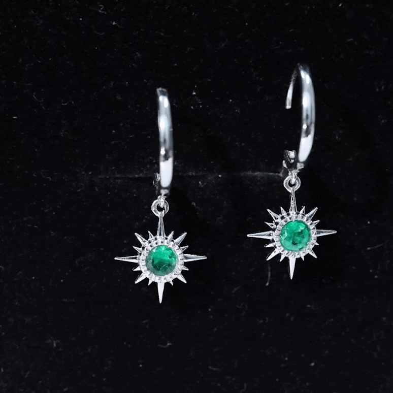 Real Emerald Sunburst Hoop Drop Earrings with Certificate