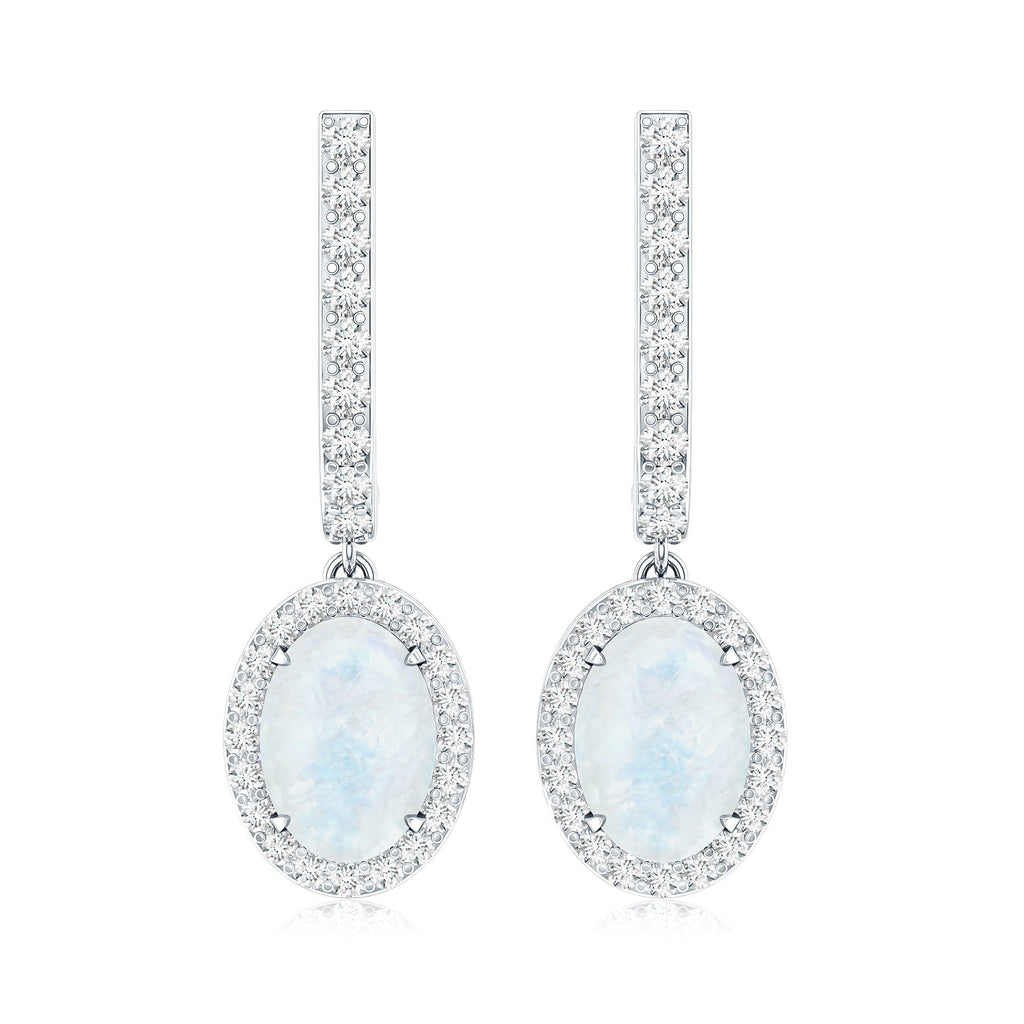 Genuine 1.2 Carat Oval Moonstone Drop Hoop Earrings with Diamond