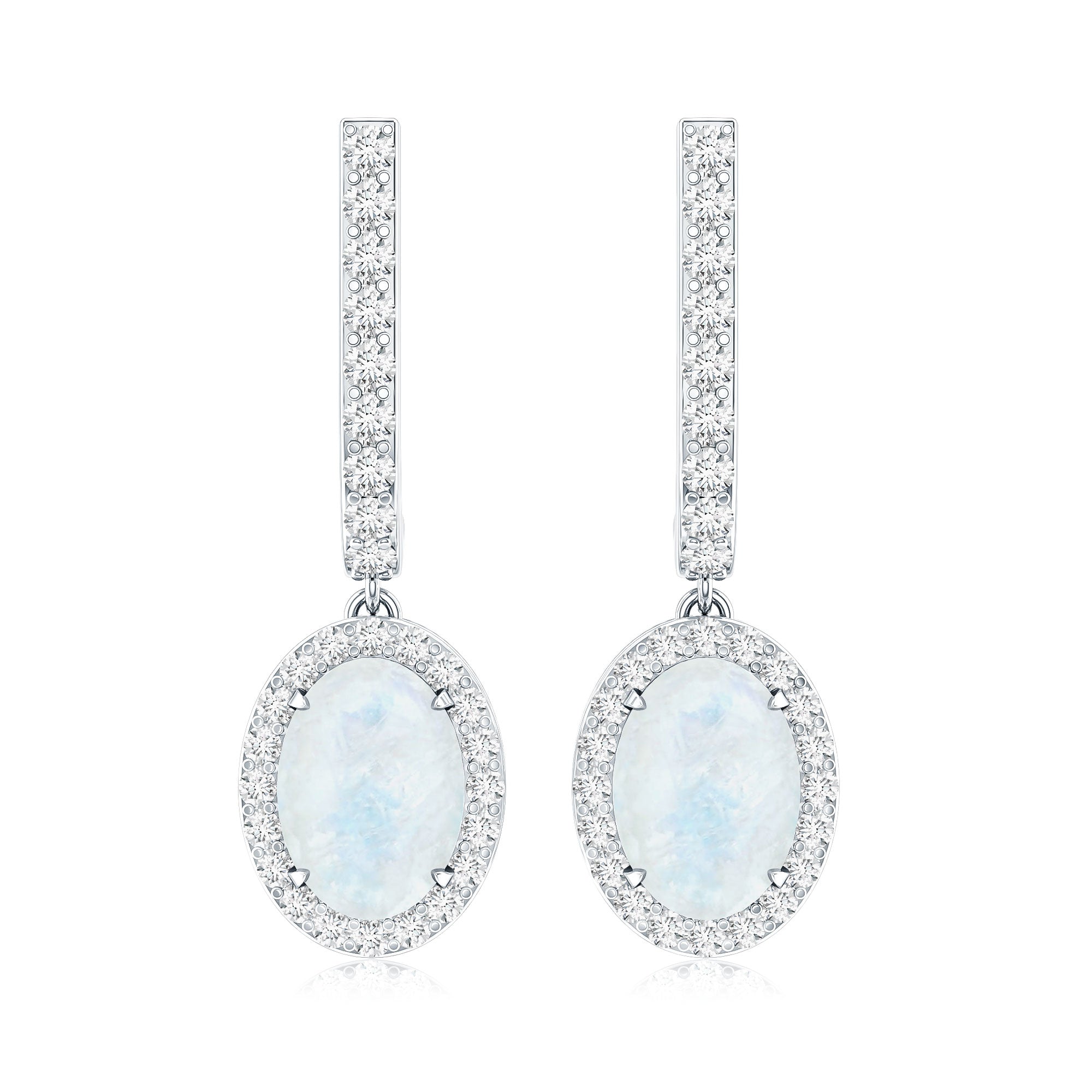 Genuine 1.2 Carat Oval Moonstone Drop Hoop Earrings with Diamond