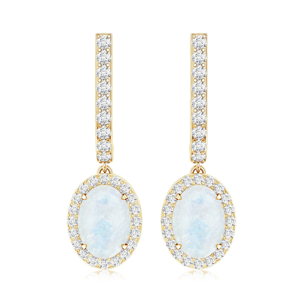 Genuine 1.2 Carat Oval Moonstone Drop Hoop Earrings with Diamond