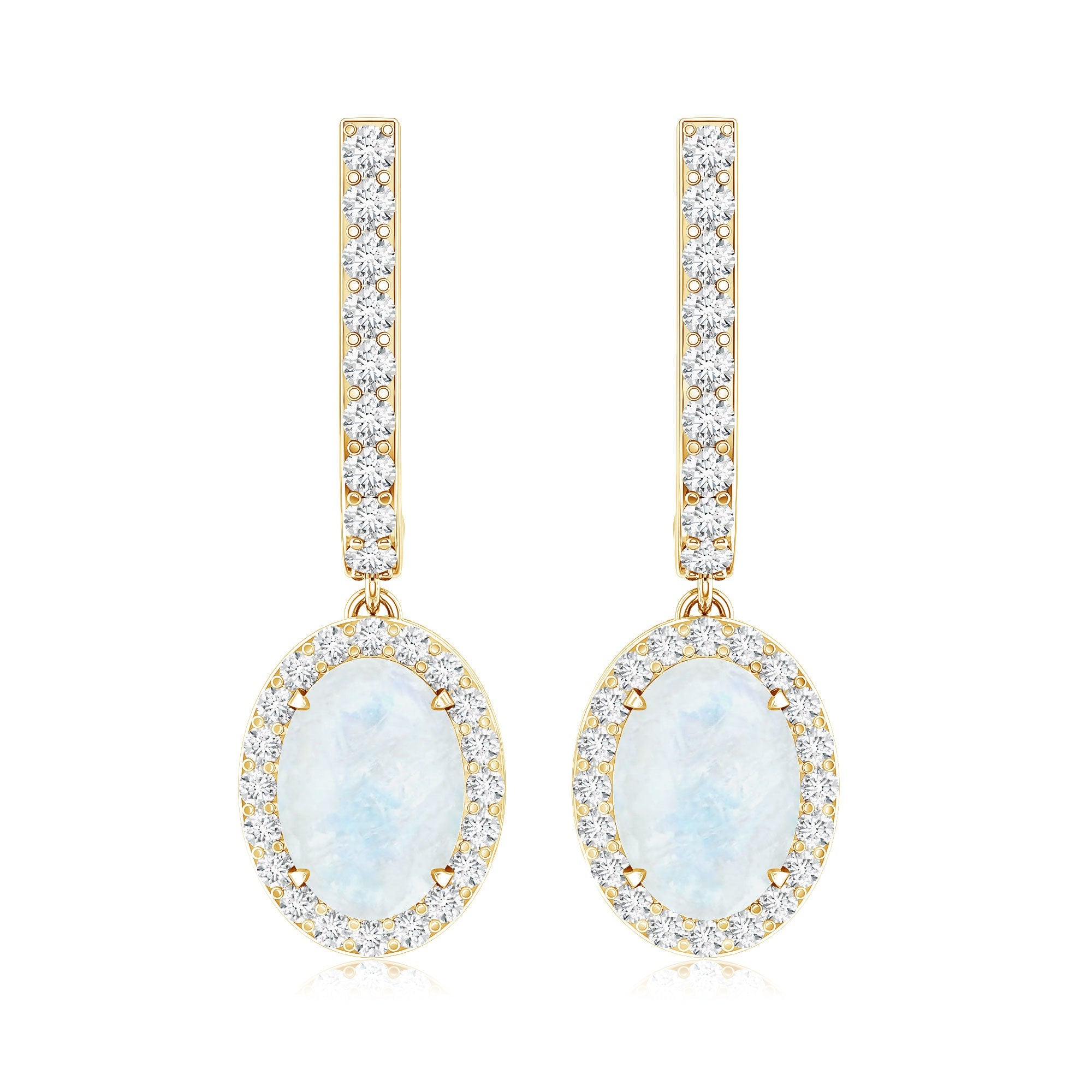Genuine 1.2 Carat Oval Moonstone Drop Hoop Earrings with Diamond