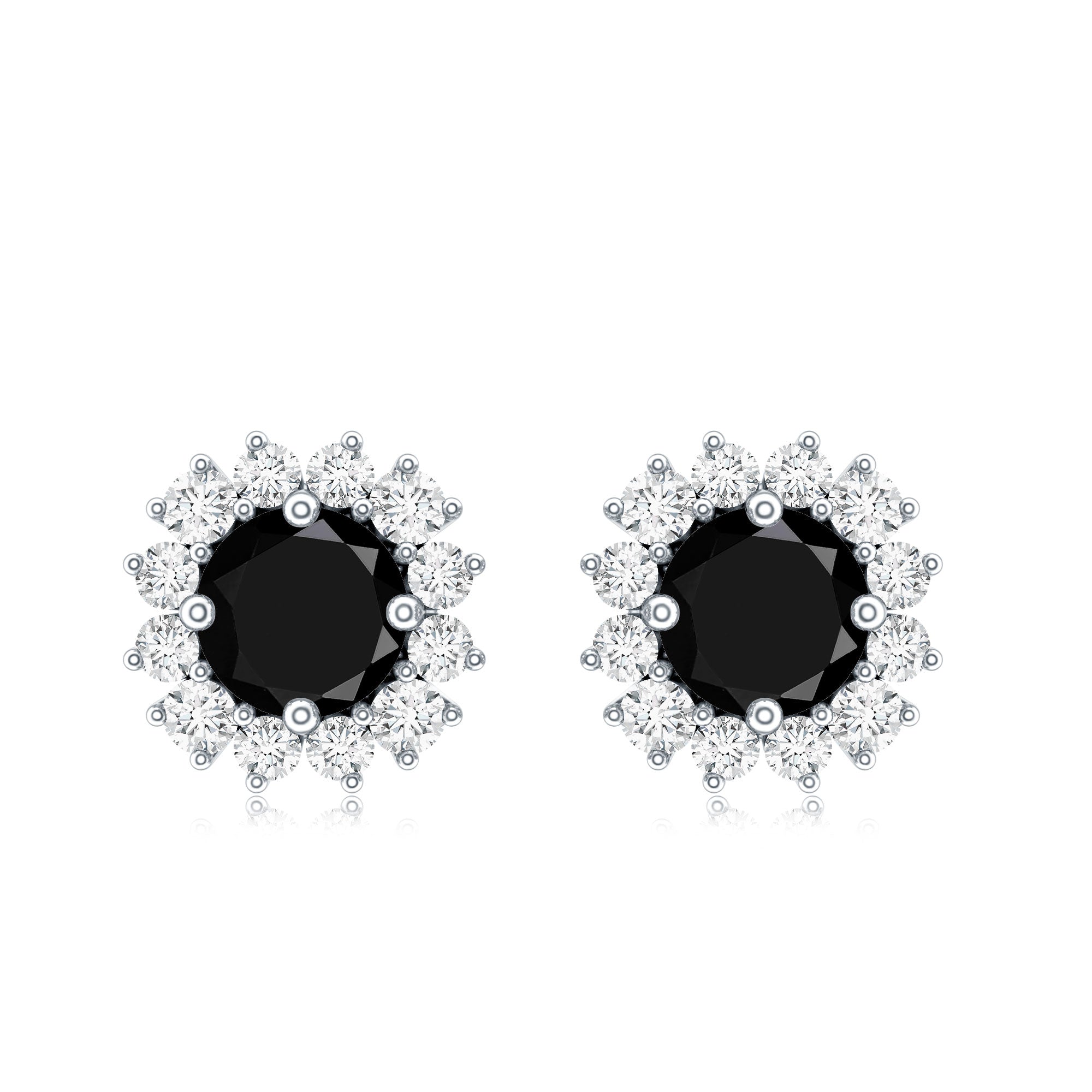 Natural Black Spinel Diamond Stud Earrings with Screw Back