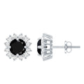 Certified Natural Black Onyx Stud Earrings with Diamond Halo