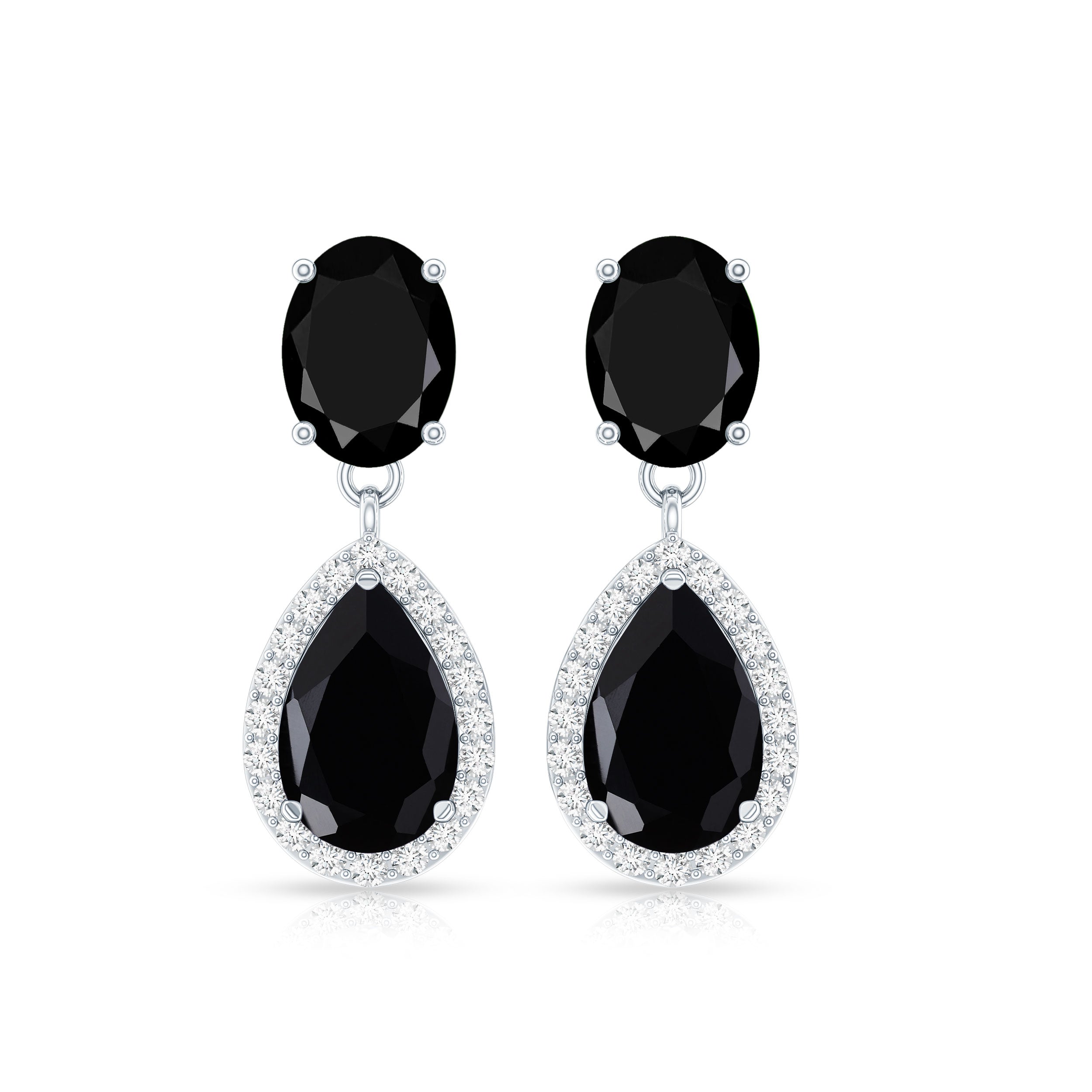 1.7 Carat Lab Created Black Diamond Classic Teardrop Earrings with Diamond Halo