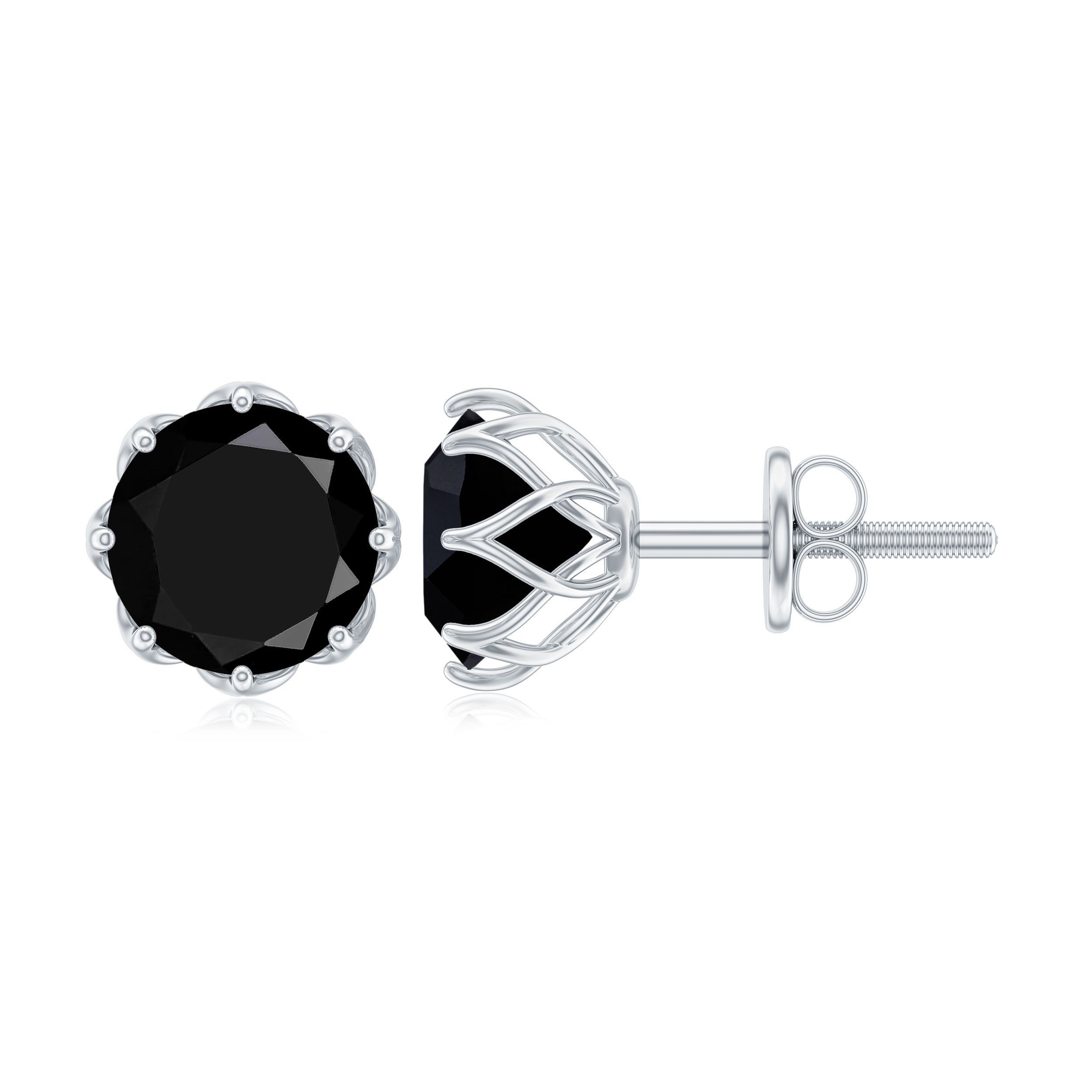 Genuine 3 Carat Black Spinel Stud Earrings with Screw Back
